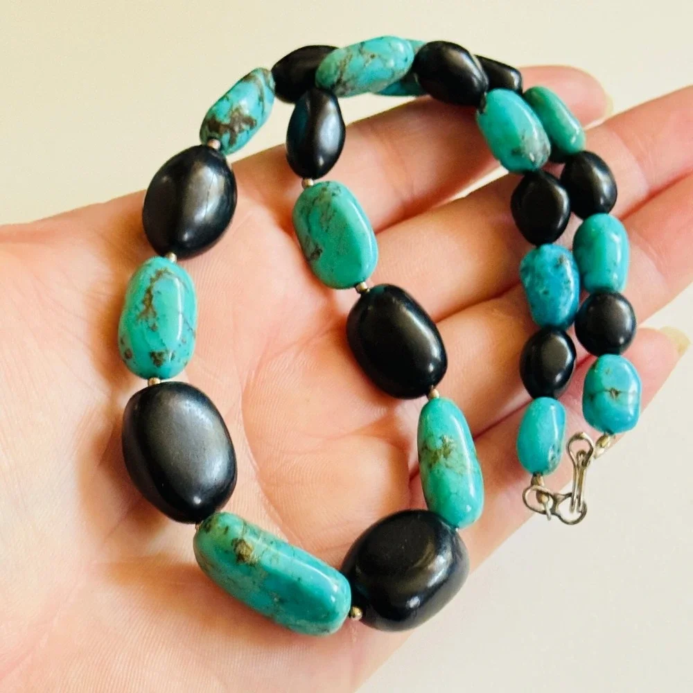 Necklace VTG Natural‎ Turquoise Collar Beads Graduated Genuine Boho Genuine 16